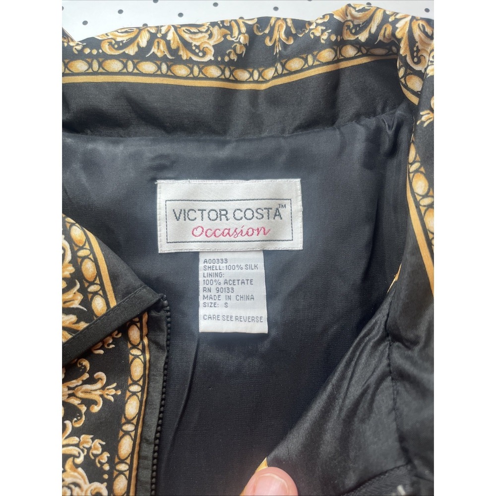 Vtg Victor Costa Occasion 100% Silk Quilted Dog Print Jacket Baroque Zip Small - Picture 8 of 14
